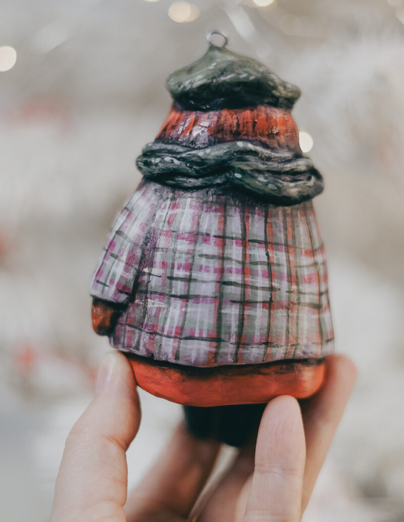 Whimsical Smiling Girl Holiday Ornament – Handmade Christmas Decor