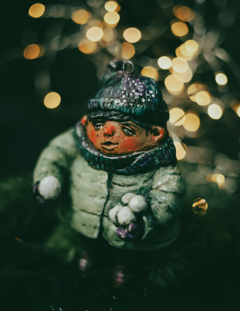 Handmade Winter Boy with Snowballs Christmas Ornament – Holiday Tree Decoration