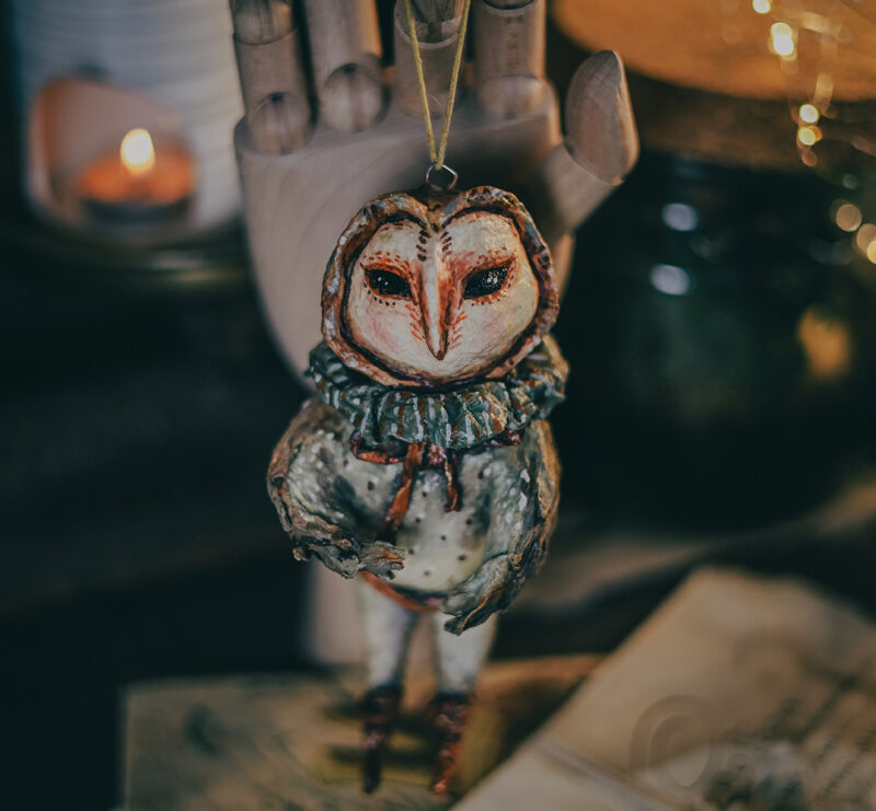 Whimsical Owl Christmas Ornament – Unique Handmade Holiday Tree Decoration