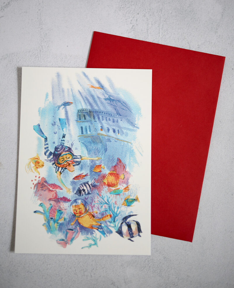 Under the Sea Cat Card – A Whimsical Watercolor Greeting