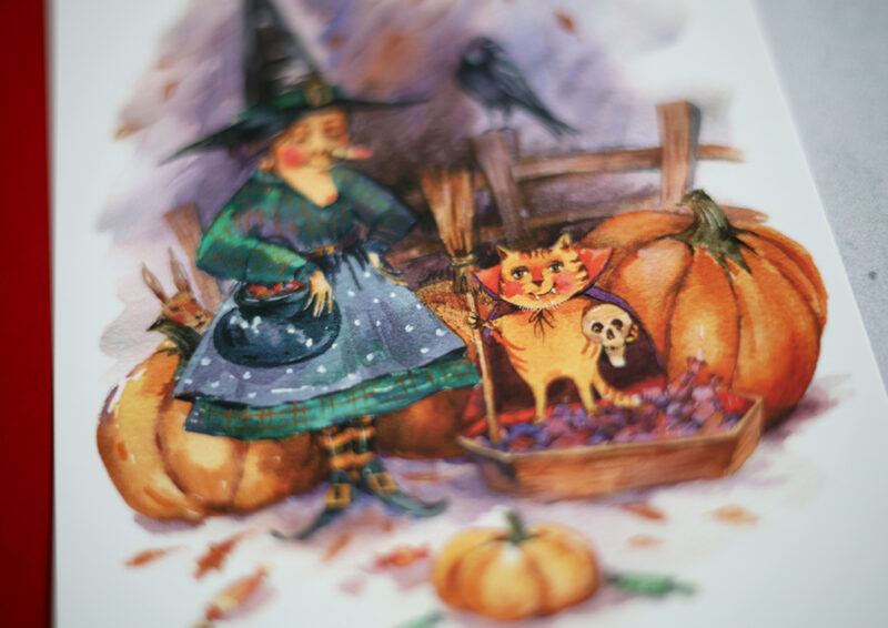 Funny Halloween Card – Witch Grandma and a Cat