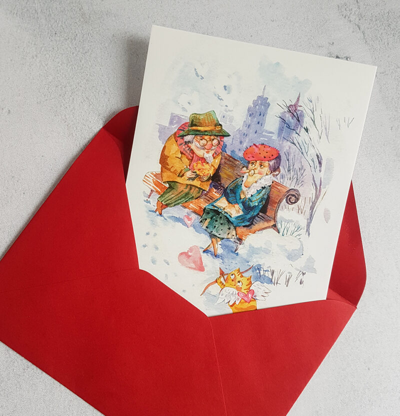 Old Couple Love Card – A Sweet and Funny Watercolor Postcard