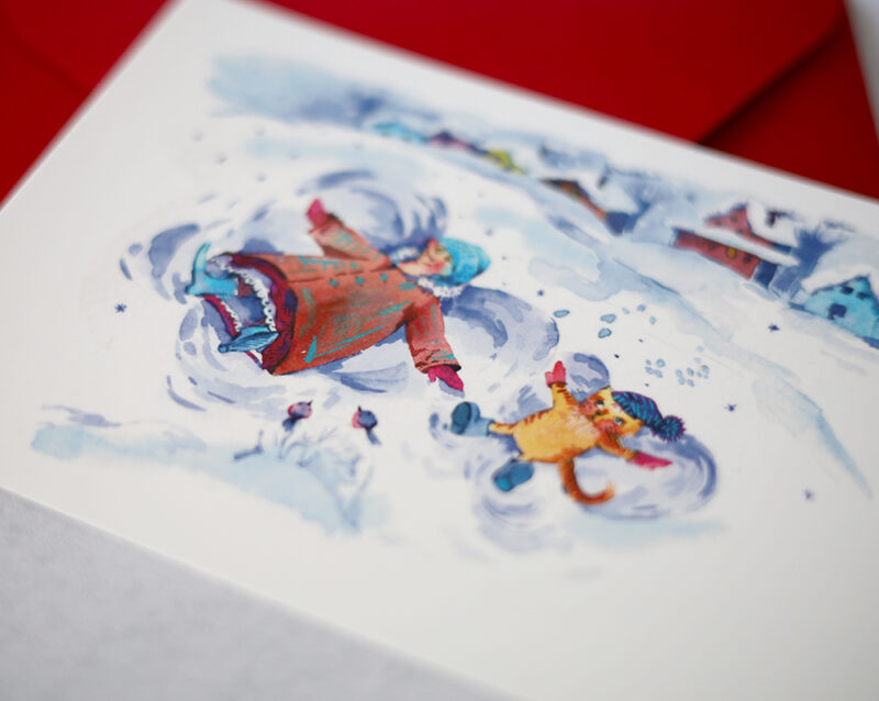 Cozy Winter Cat Postcard – A Whimsical Christmas Greeting in Watercolor