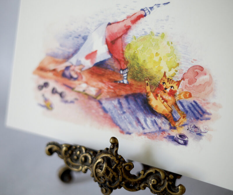 Yoga Cat Postcard – A Playful Watercolor Celebration of Wellness and Humor