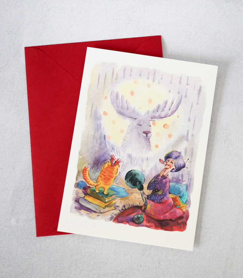 Shadow Play Cat Postcard – Whimsical Watercolor Illustration for Cat Lovers