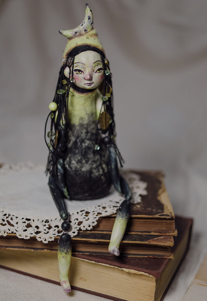 Moon Witch Livia – Handmade Needle Felted Art Doll with Celestial Charm