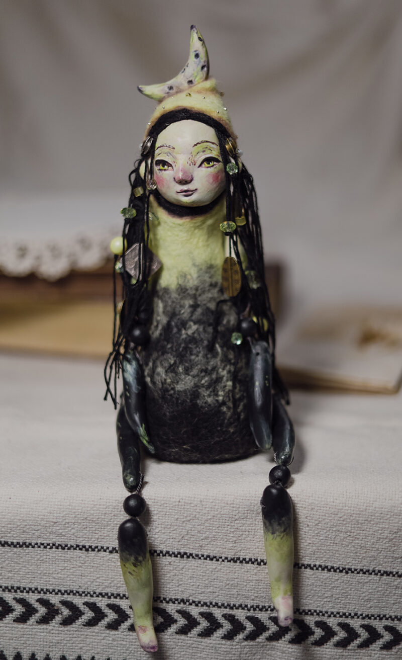 Moon Witch Livia – Handmade Needle Felted Art Doll with Celestial Charm