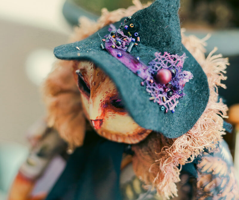 OOAK Halloween Owl Witch Doll Handmade Art Doll with Pumpkin Charm