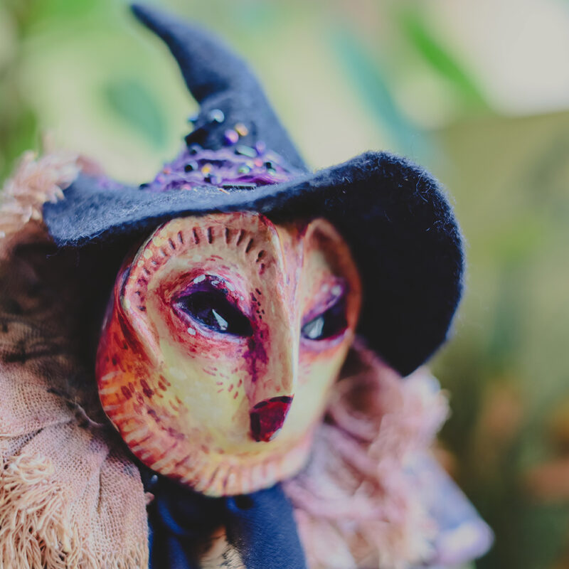 OOAK Halloween Owl Witch Doll Handmade Art Doll with Pumpkin Charm