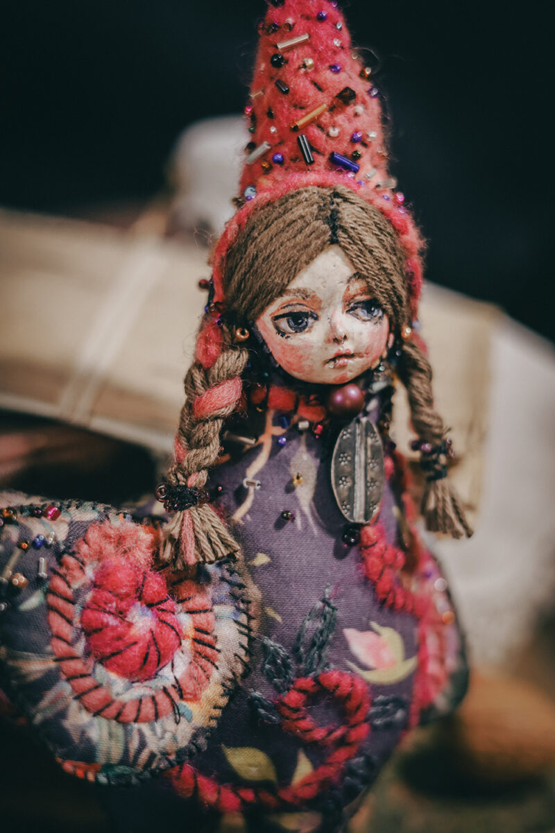 OOAK Sirin Wall Hanging – Handmade Mythical Bird Doll with Embroidery and Beads