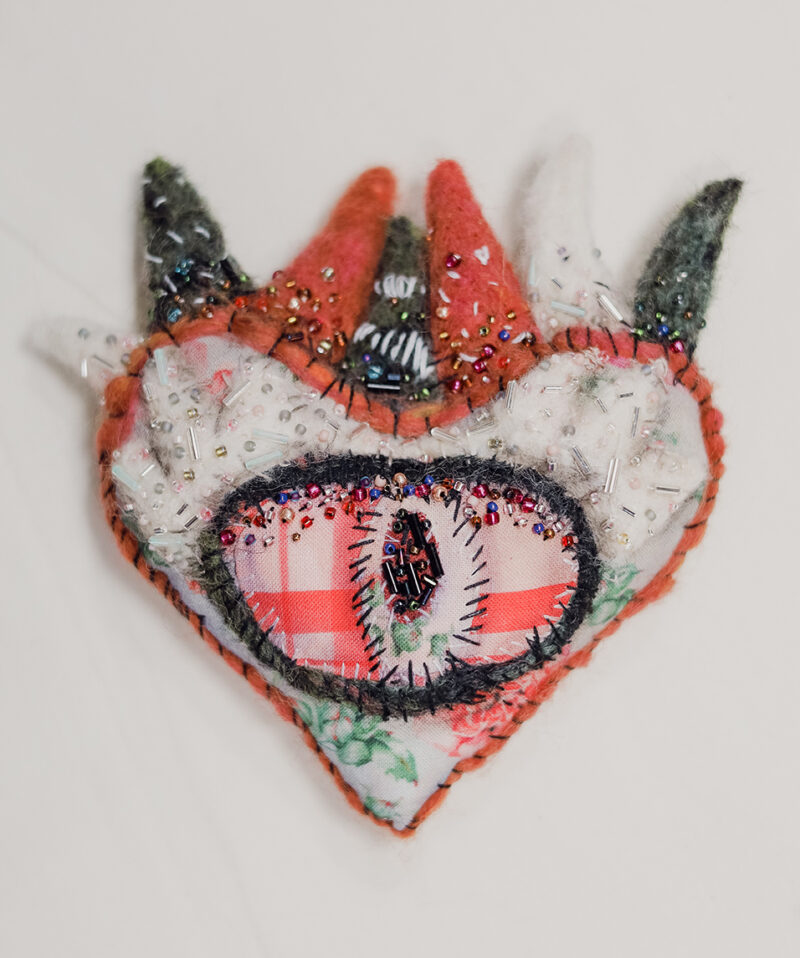 OOAK The Sacred Heart Wall Hanging – Handmade Textile & Beaded Embroidery Art Ornament