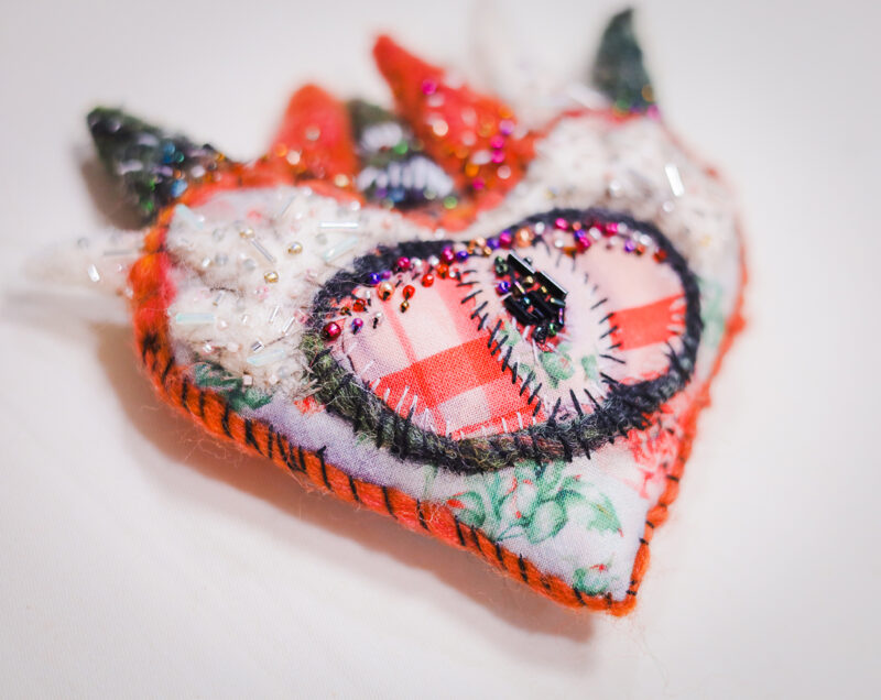 OOAK The Sacred Heart Wall Hanging – Handmade Textile & Beaded Embroidery Art Ornament