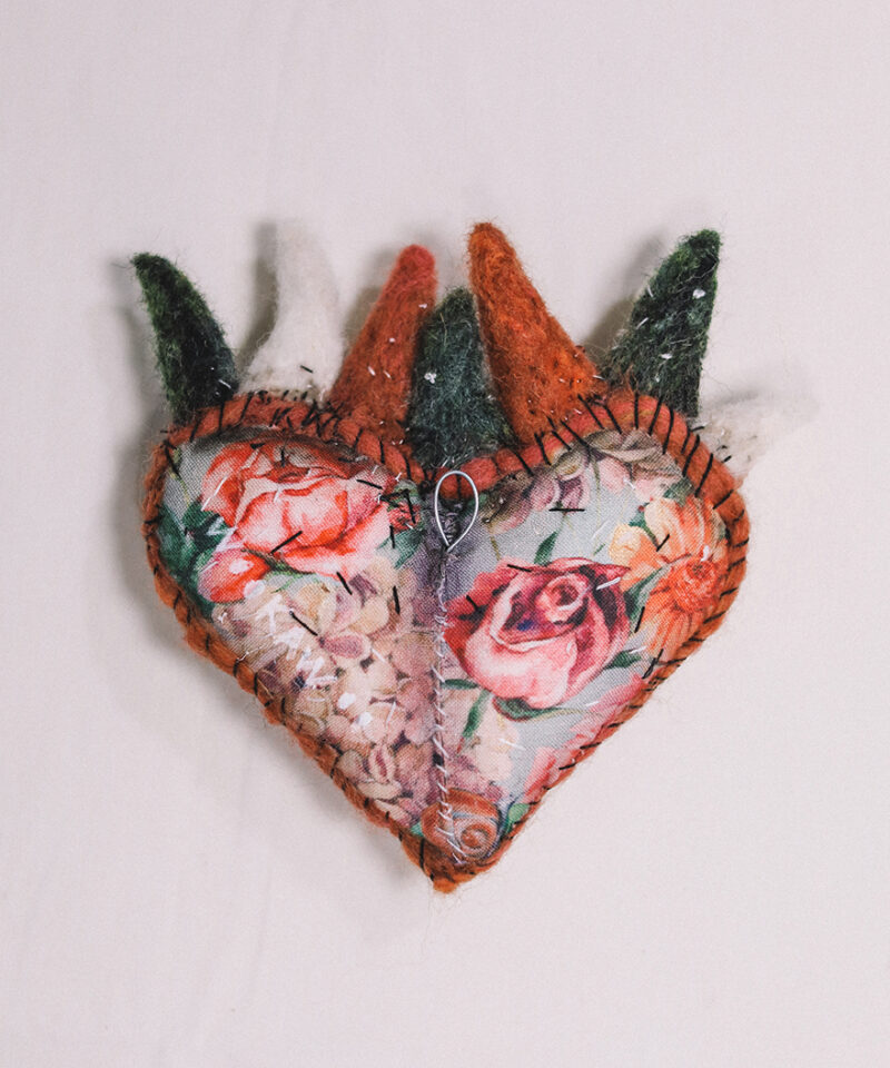 OOAK The Sacred Heart Wall Hanging – Handmade Textile & Beaded Embroidery Art Ornament