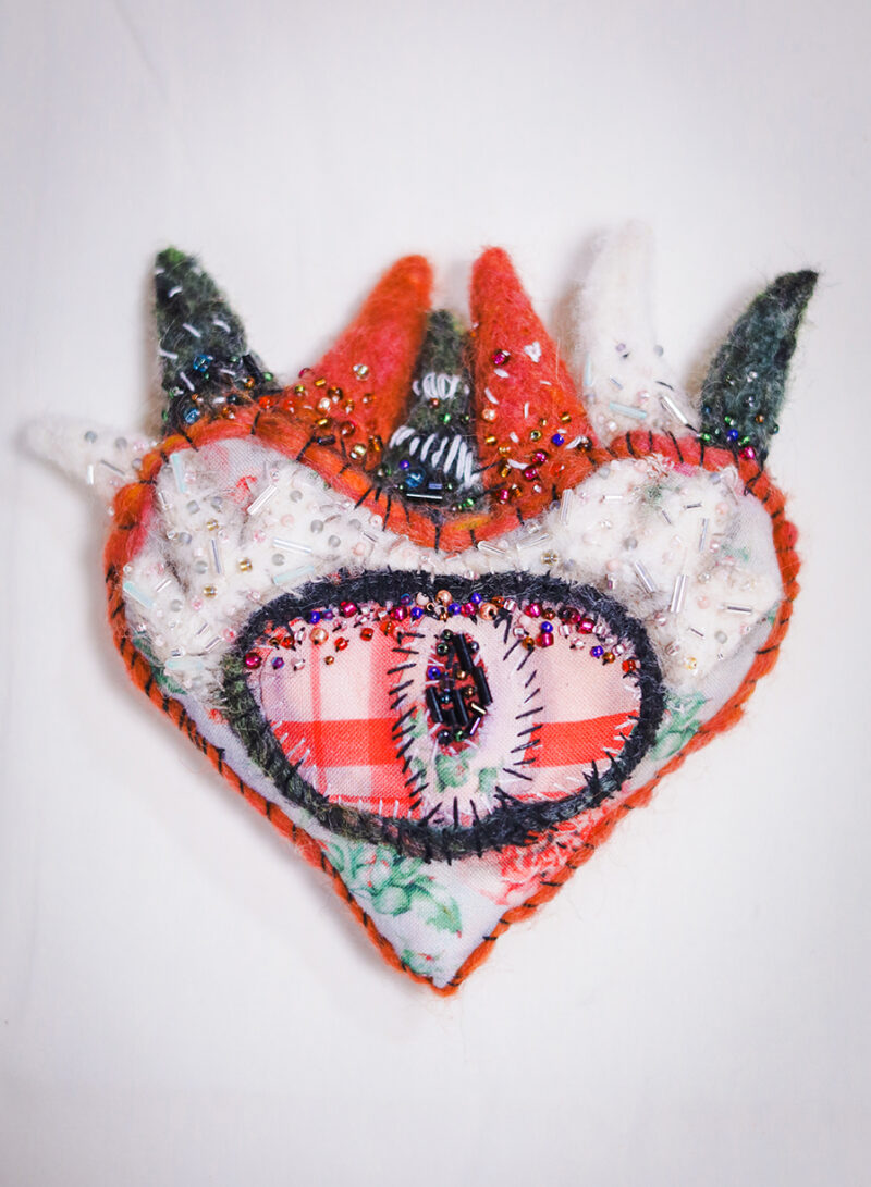 OOAK The Sacred Heart Wall Hanging – Handmade Textile & Beaded Embroidery Art Ornament