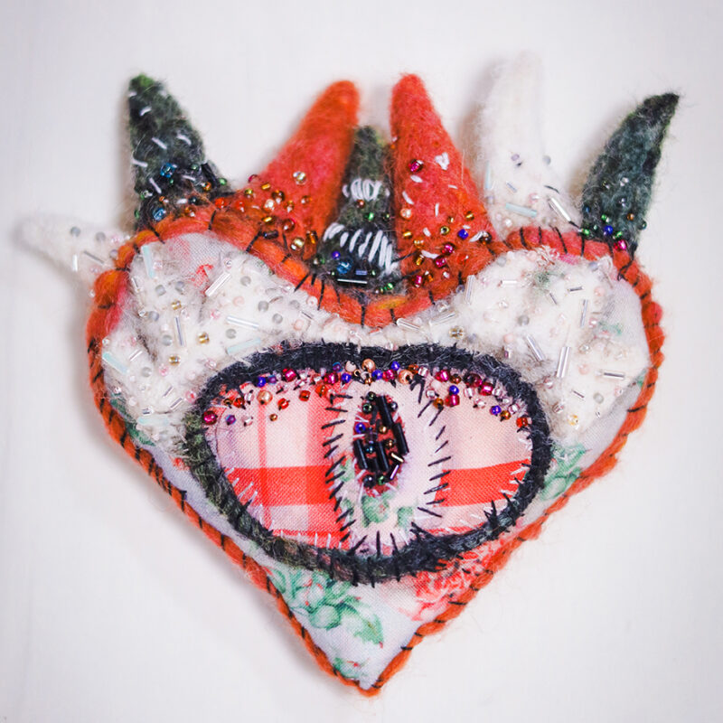 OOAK The Sacred Heart Wall Hanging – Handmade Textile & Beaded Embroidery Art Ornament