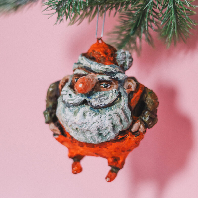 OOAK Spun Cotton Santa Ornament – Vintage Style Christmas Decoration – Handcrafted Collectible Holiday Figurine