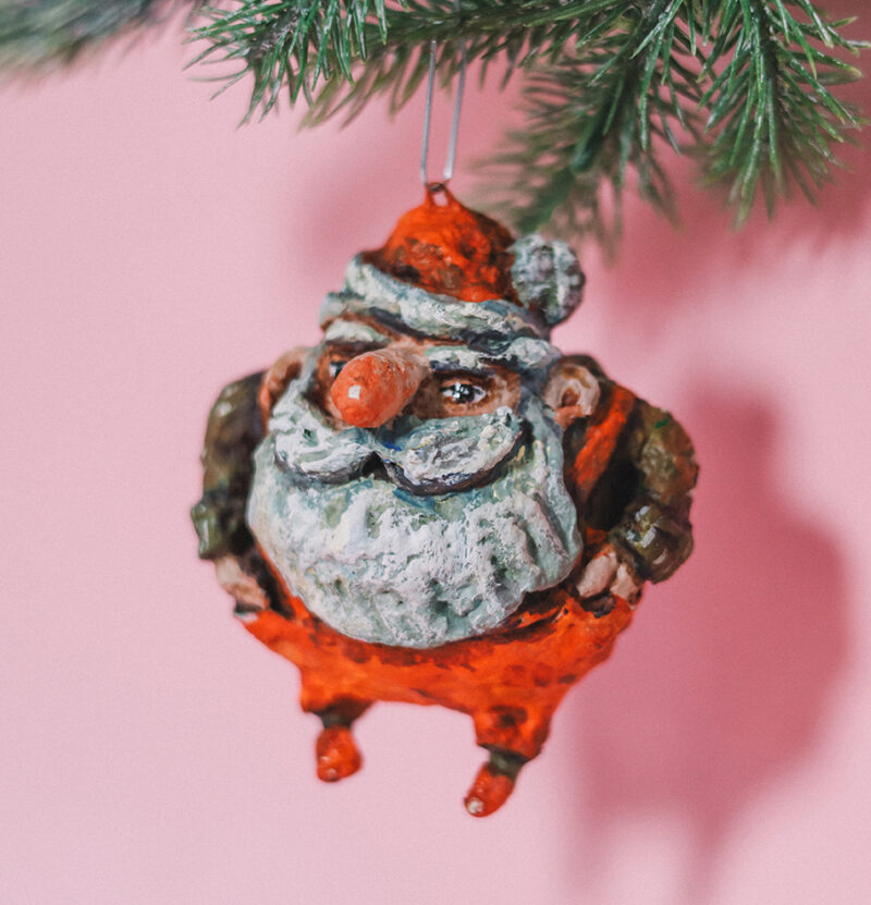 OOAK Spun Cotton Santa Ornament – Vintage Style Christmas Decoration – Handcrafted Collectible Holiday Figurine