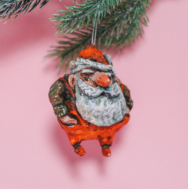 OOAK Spun Cotton Santa Ornament – Vintage Style Christmas Decoration – Handcrafted Collectible Holiday Figurine