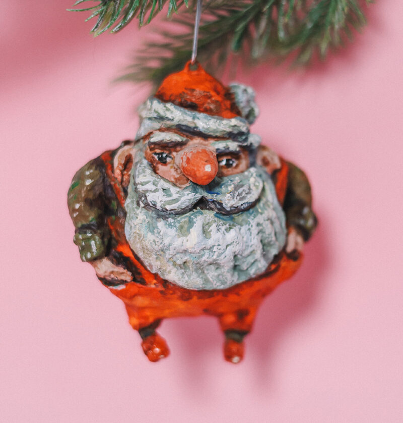 OOAK Spun Cotton Santa Ornament – Vintage Style Christmas Decoration – Handcrafted Collectible Holiday Figurine