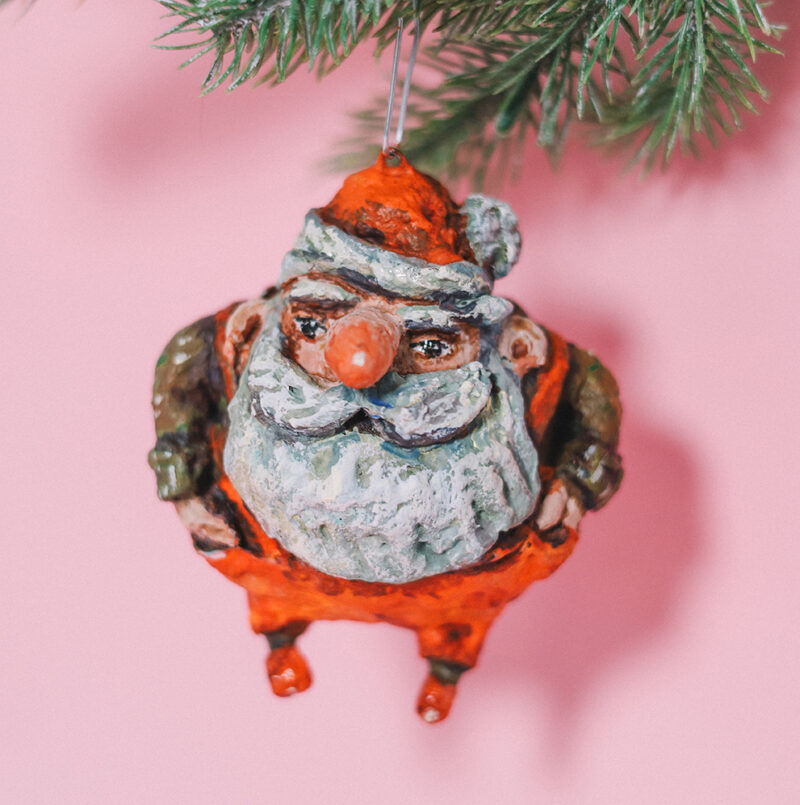 OOAK Spun Cotton Santa Ornament – Vintage Style Christmas Decoration – Handcrafted Collectible Holiday Figurine