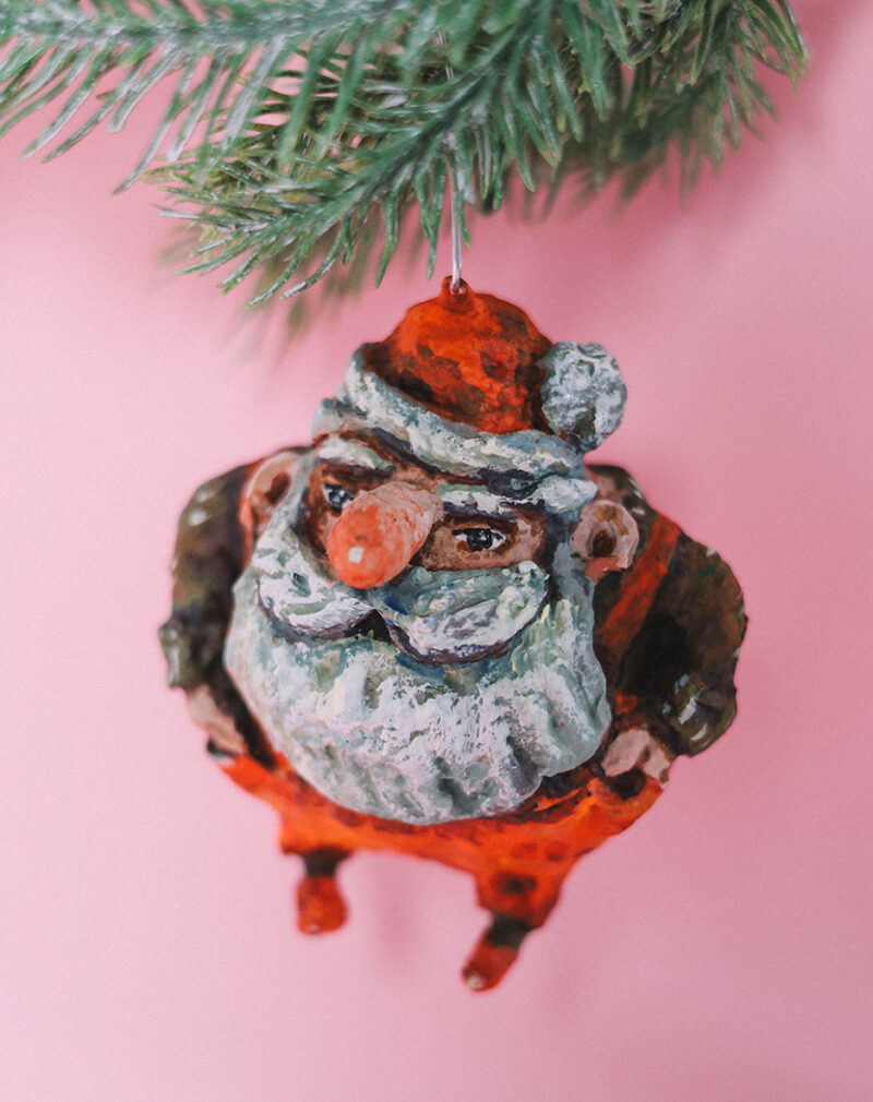OOAK Spun Cotton Santa Ornament – Vintage Style Christmas Decoration – Handcrafted Collectible Holiday Figurine