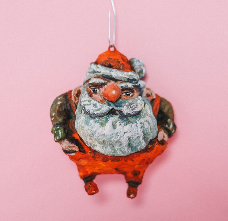 OOAK Spun Cotton Santa Ornament – Vintage Style Christmas Decoration – Handcrafted Collectible Holiday Figurine