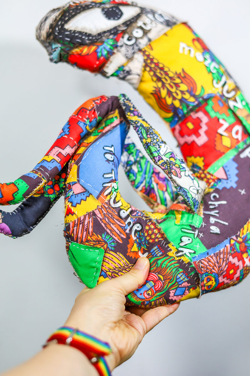 Contemporary Textile Wall Sculpture – Figurative Emotional Soft Art