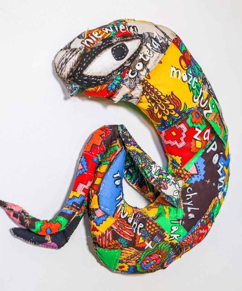 Contemporary Textile Wall Sculpture – Figurative Emotional Soft Art