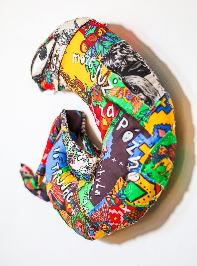 Contemporary Textile Wall Sculpture – Figurative Emotional Soft Art