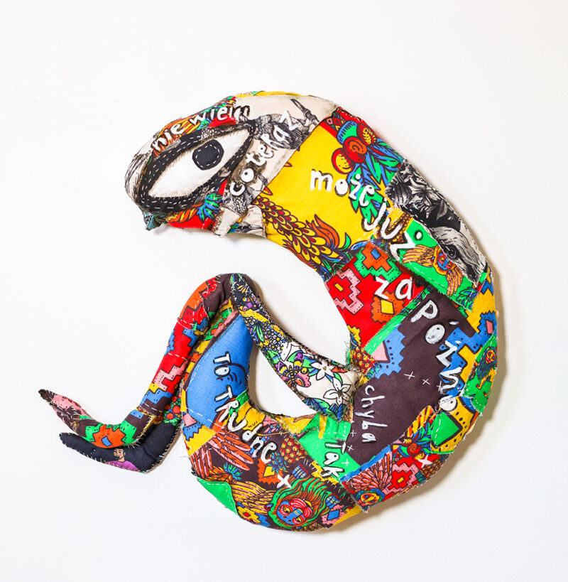 Contemporary Textile Wall Sculpture – Figurative Emotional Soft Art