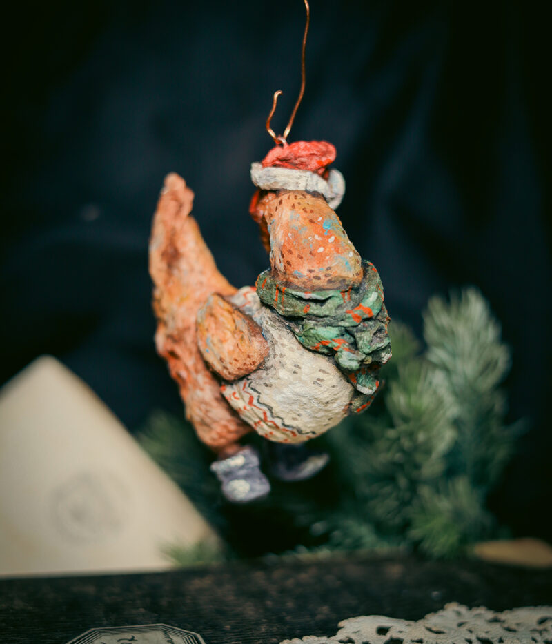 OOAK Spun Cotton Cinnamon Hen Ornament – Handmade Vintage Style Christmas Decoration – Collectible Holiday Figurine