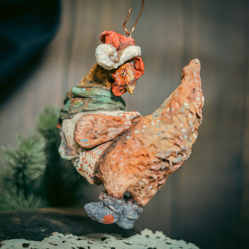 OOAK Spun Cotton Cinnamon Hen Ornament – Handmade Vintage Style Christmas Decoration – Collectible Holiday Figurine