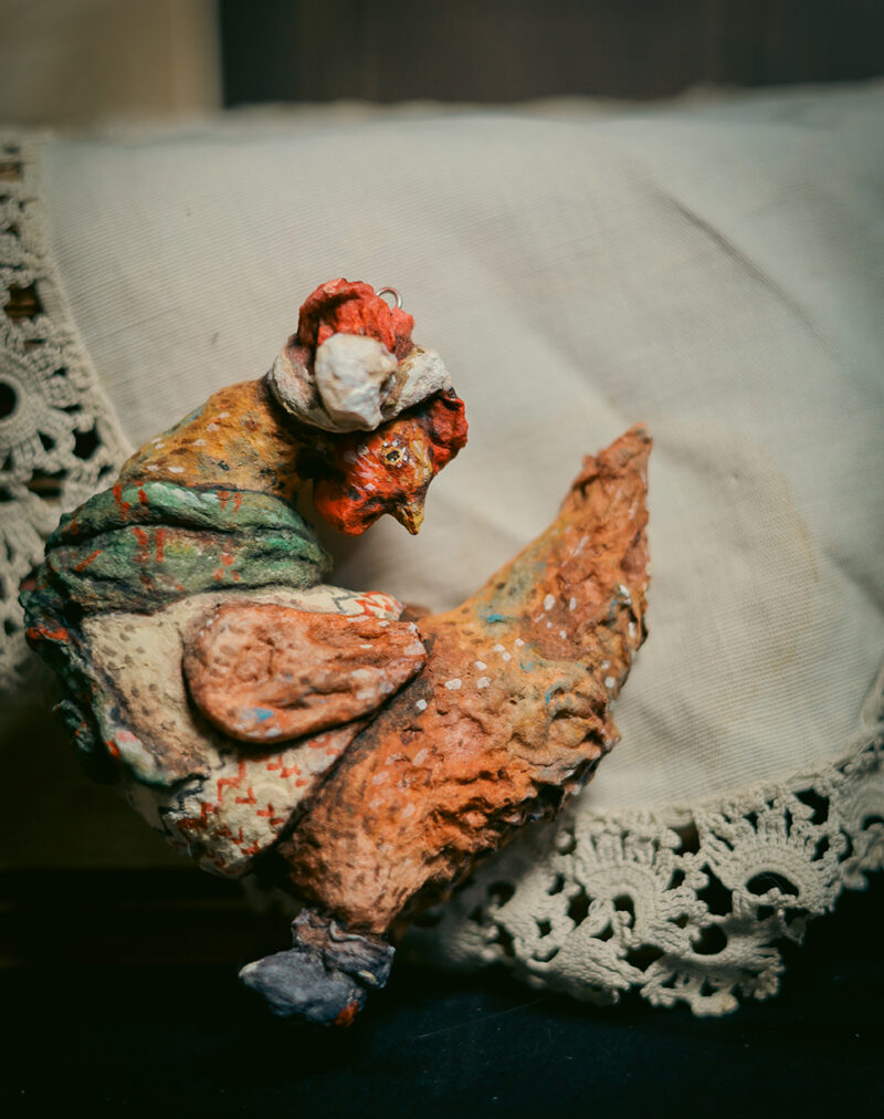 OOAK Spun Cotton Cinnamon Hen Ornament – Handmade Vintage Style Christmas Decoration – Collectible Holiday Figurine