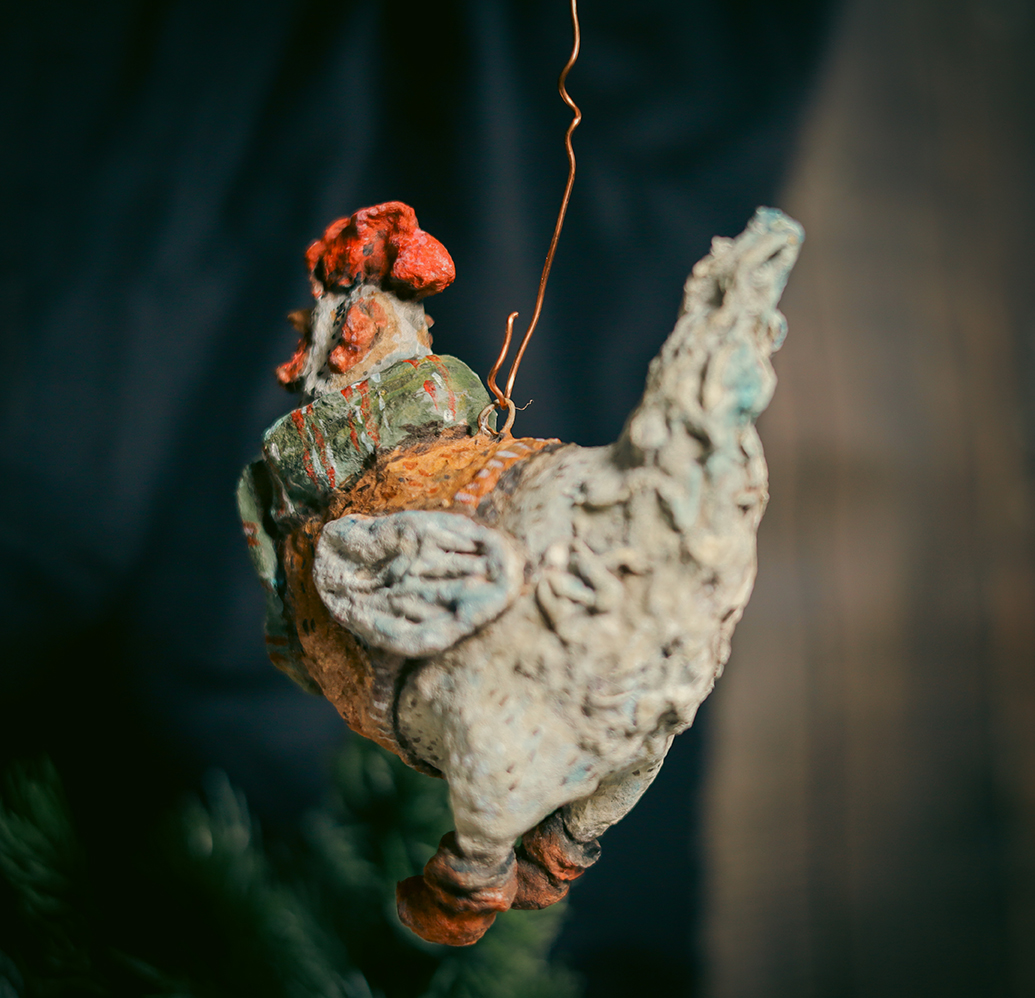 Spun Cotton Hen Ornament – Vintage Winter Christmas Collectible