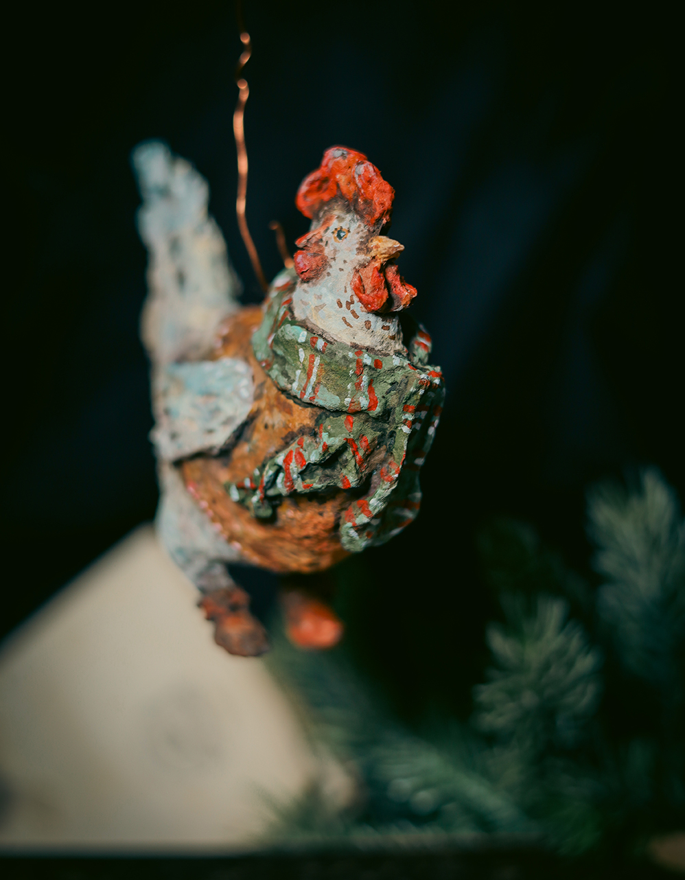 Spun Cotton Hen Ornament – Vintage Winter Christmas Collectible
