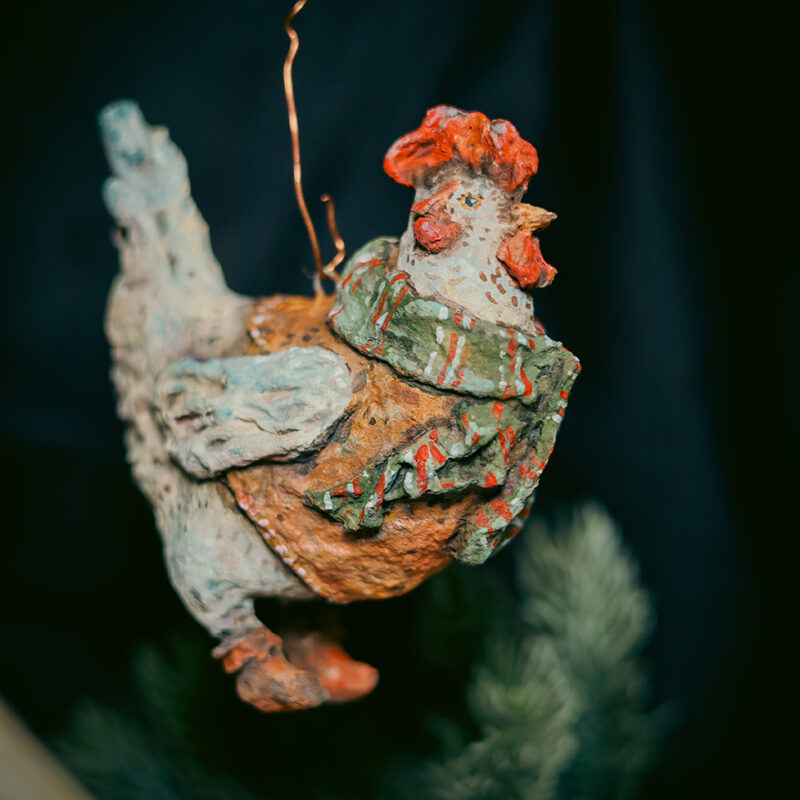OOAK Spun Cotton Snowy Hen Ornament – Handmade Collectible Winter Decoration – Vintage Inspired Christmas Ornament