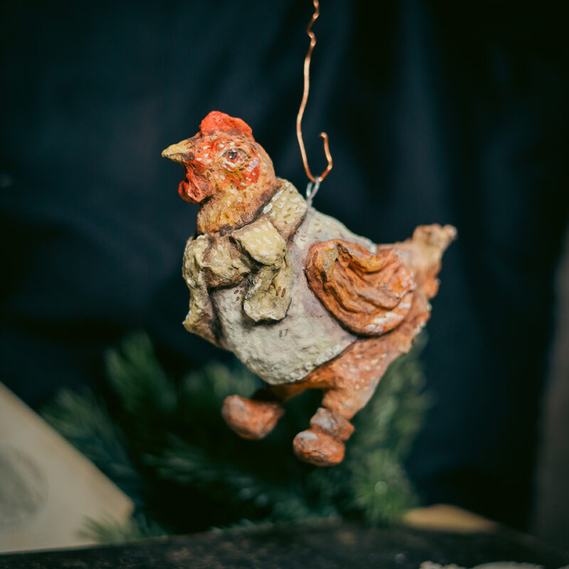 OOAK Spun Cotton Amber Hen Ornament – Handmade Vintage Christmas Decoration – Rustic Holiday Collectible