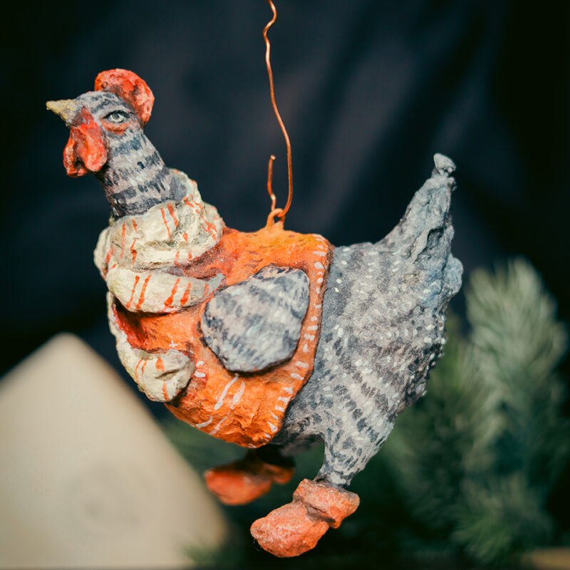 OOAK Spun Cotton Forest Hen Ornament – Handmade Vintage Style Christmas Decoration – Collectible Animal Ornament