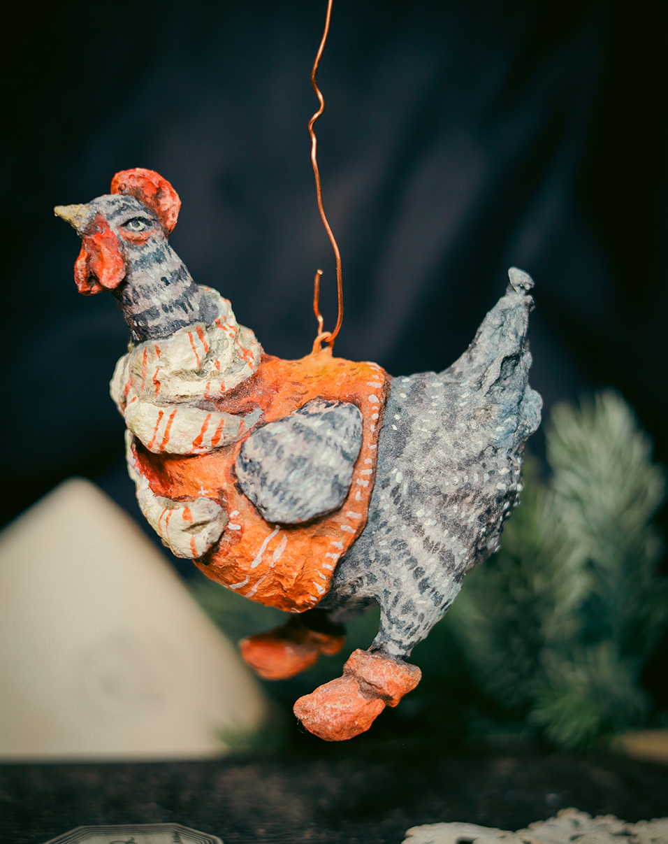 Spun Cotton Forest Hen Ornament – Vintage Woodland Christmas Collectible