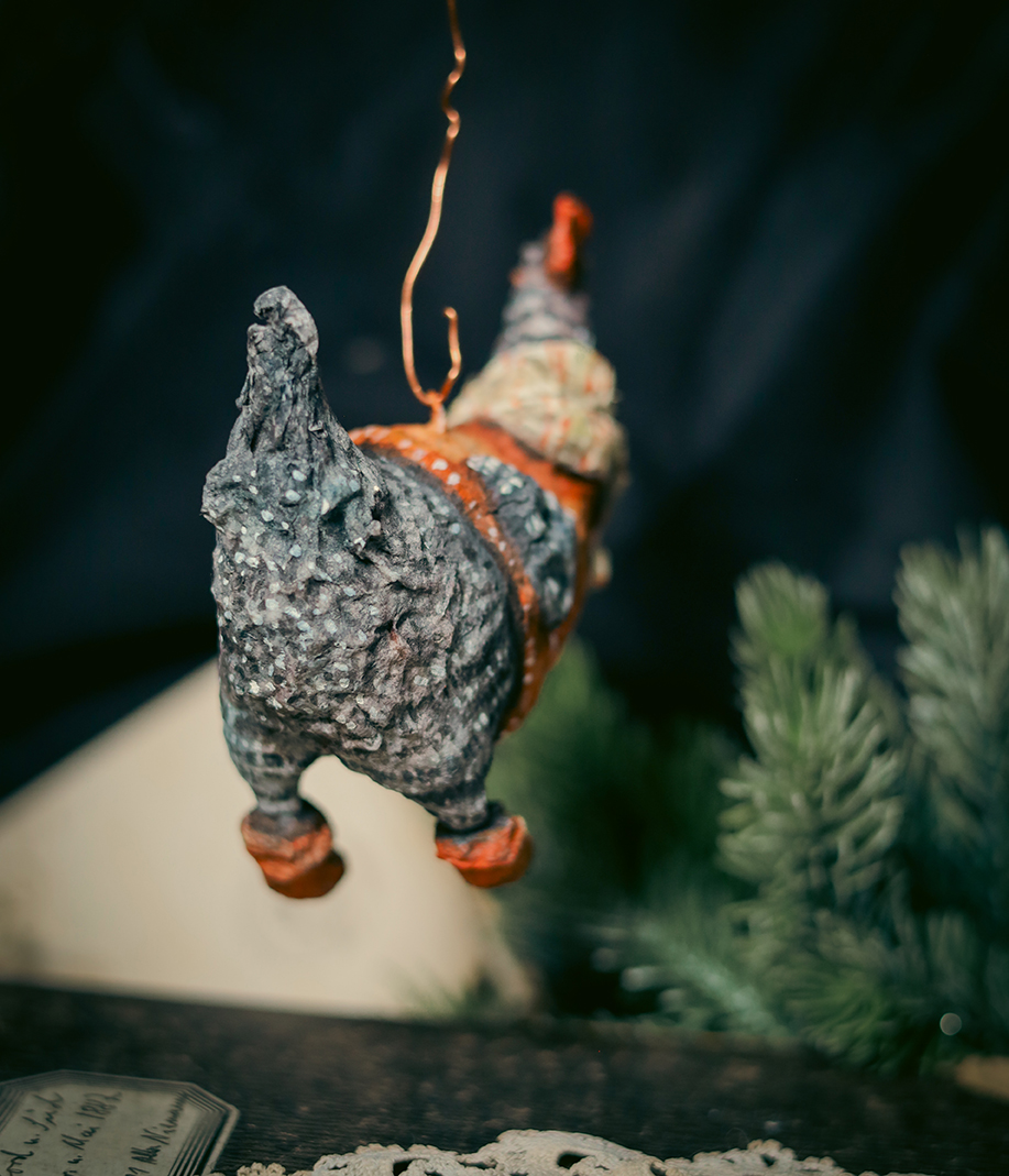 Spun Cotton Forest Hen Ornament – Vintage Woodland Christmas Collectible