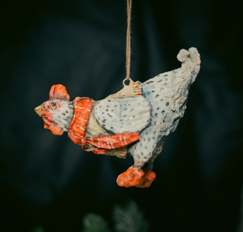 OOAK Spun Cotton Honey Hen Ornament – Handmade Christmas Decoration – Vintage Farmhouse Holiday Collectible