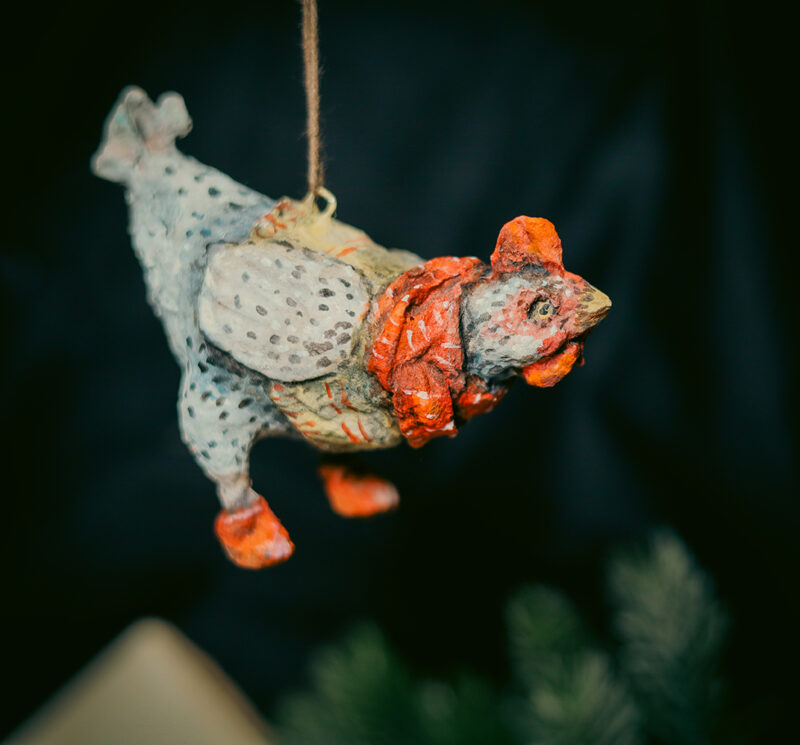 OOAK Spun Cotton Honey Hen Ornament – Handmade Christmas Decoration – Vintage Farmhouse Holiday Collectible
