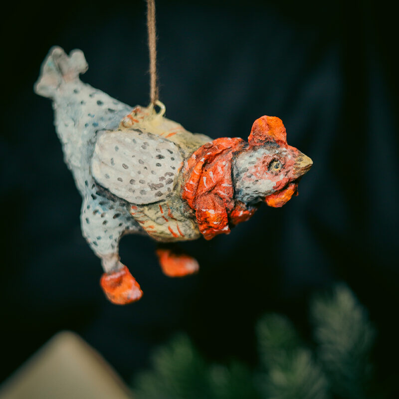 OOAK Spun Cotton Honey Hen Ornament – Handmade Christmas Decoration – Vintage Farmhouse Holiday Collectible