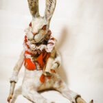 White Rabbit art doll, handmade needle felted and paper mache creature by Wookawoo