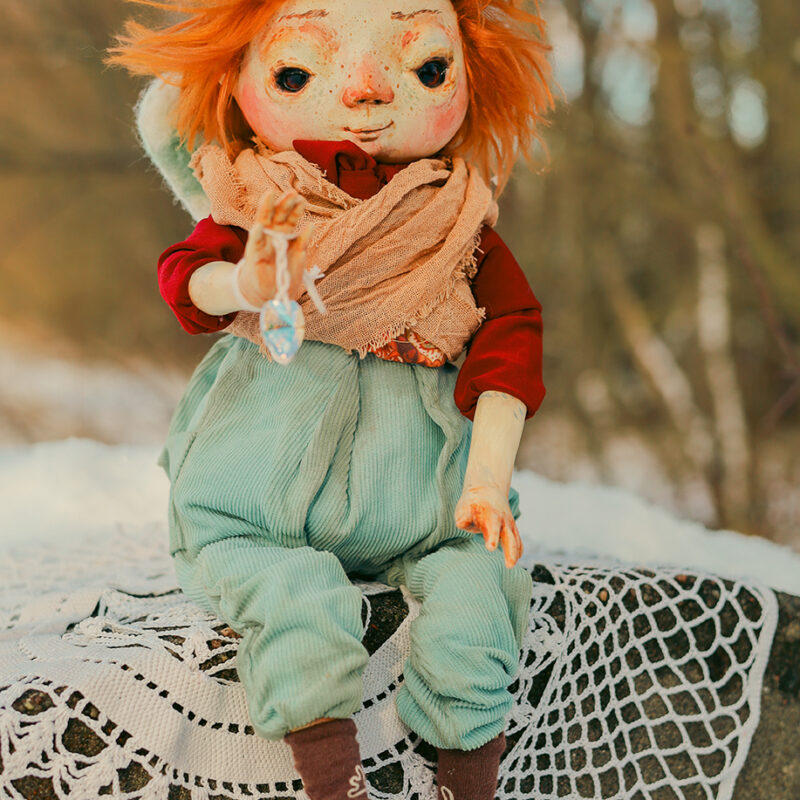 Winter Angel with Ice Heart | OOAK Handmade Art Doll