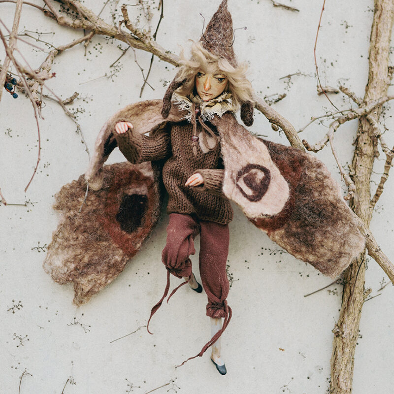OOAK Night Moth Art Doll – Poseable Handmade Wall Hanging Sculpture, Mystical Woodland Folk Decor, Collectible Fantasy Figure