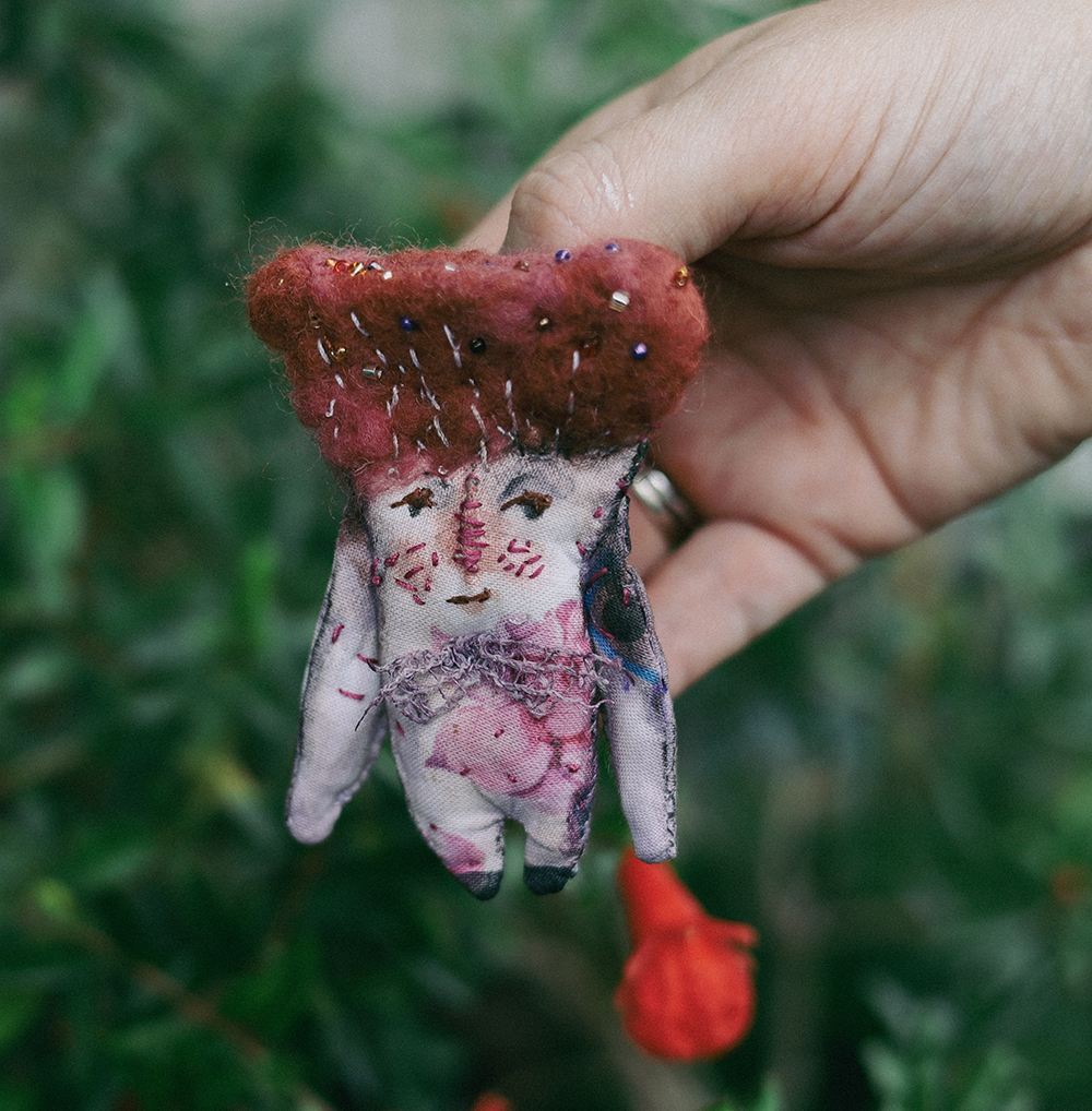 Rosehip Keeper — Wookawoo Creatures Textile Brooch