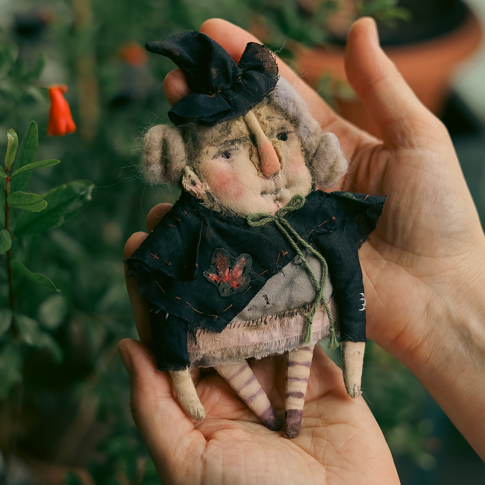 Pocket Witch Art Doll No. 1 — OOAK Textile Witch Doll