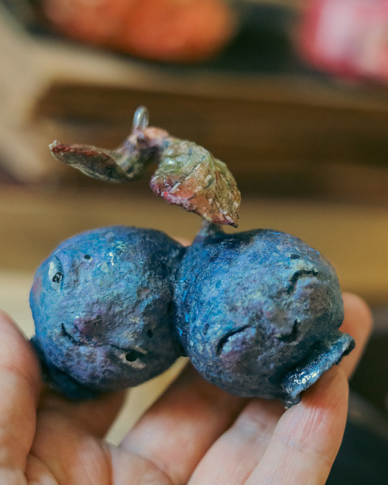 Blueberry Ornament — Handmade Spun Cotton Christmas Decoration