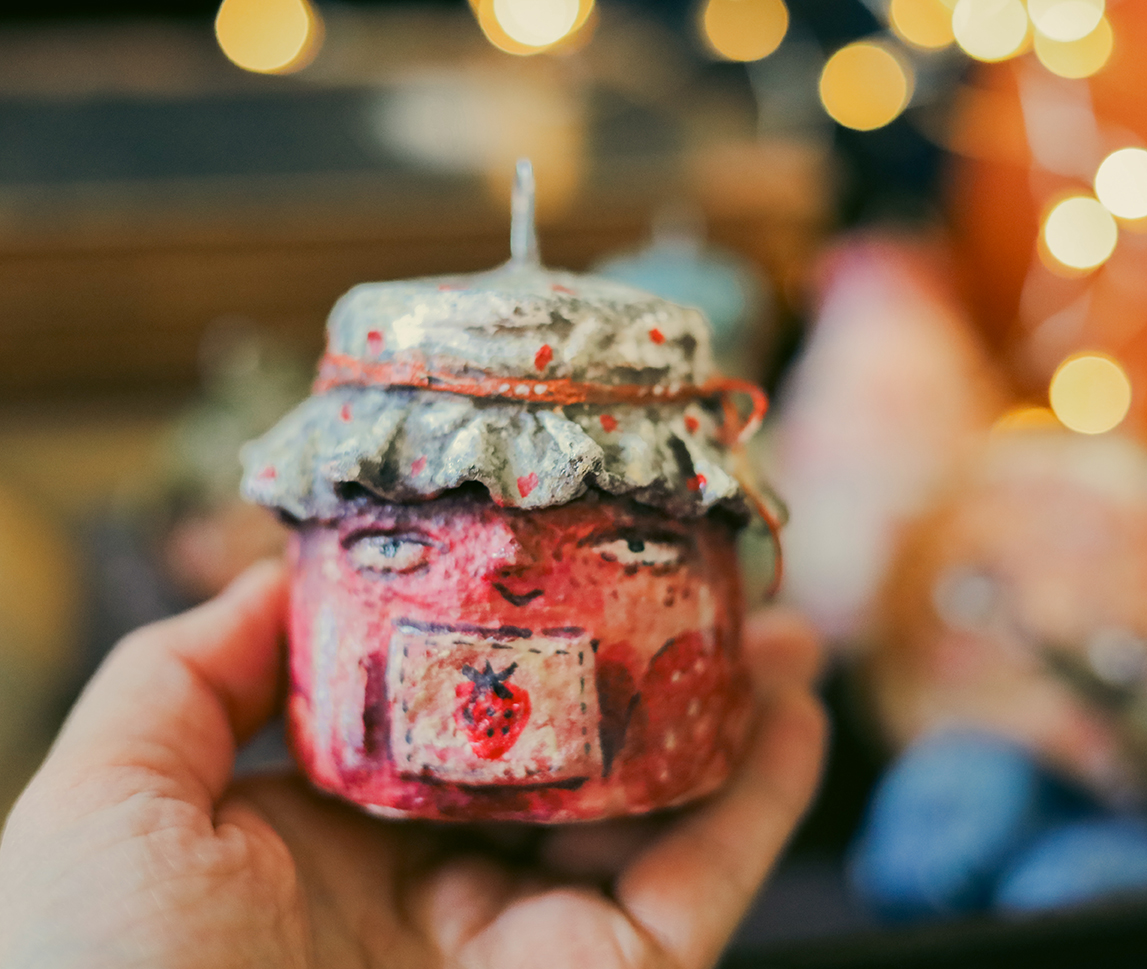 Strawberry Jam Ornament — Handmade Spun Cotton Christmas Decoration